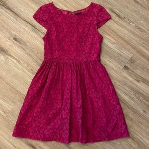 Dark Fuchsia Lace Overlay A-Line Mini Dress